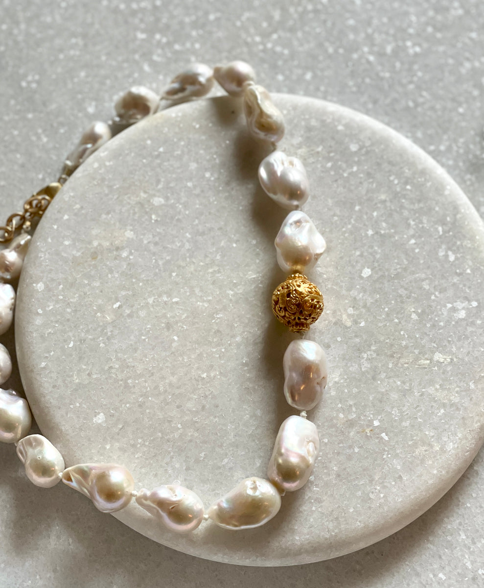 Baroque Pearl Necklace 1/20 14K GF w/Crystals 2 Pair Pearl