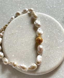 Short Baroque Pearl Necklace with gold charm
