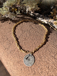 Matte Rope Chain with Antiqued Coin and hand charm