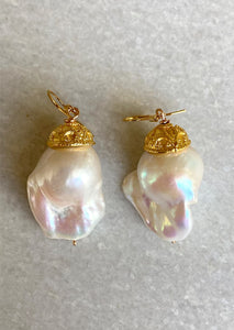 Capped Ivory Baroque Pearl Earrings